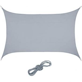 Rectangular Sun Sail Shade, PES Fabric, UV Resistant, Canopy with Tension Ropes, 5 x 7 m, Light Grey