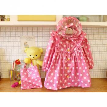 Girls Polka Dot Rain Poncho - Waterproof Jacket for Kids (90-130cm)