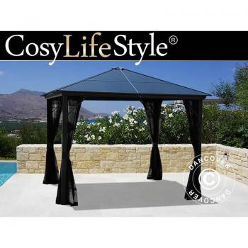 Dancover Outdoor‑Pavillon Santa Barbara 3×3 m – Schwarze Vorhänge + Moskitonetz