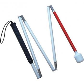 Folding Mobility Cane for the Blind - 105cm to 155cm, Black Handle, Aluminum, 5-Section