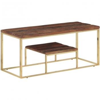 Table d'appoint dorée en acier inoxydable et bois de mélèze