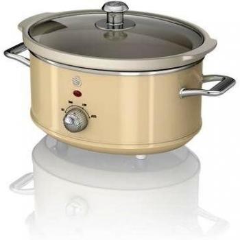 Swan Retro Cream Slow Cooker - 3.5 Litre Capacity, 3 Temperature Settings, Keep Warm Function, Removable Ceramic Inner Pot