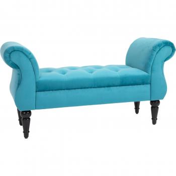 HOMCOM Panca Stile Vintage Con Braccioli Imbottita Velluto Blu Capitonné
