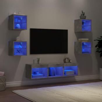 Mueble de salón con LED 7 piezas madera ingeniería