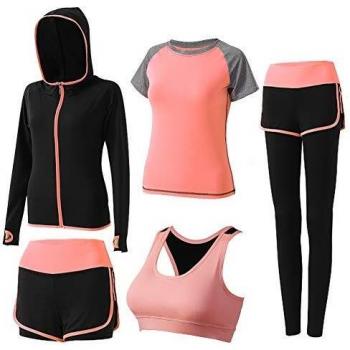 BOTRE 5 Pezzi Tute da Ginnastica Donna Tute Sportive Yoga Fitness Palestra Running Jogging Completi Sportivi Abbigliamento