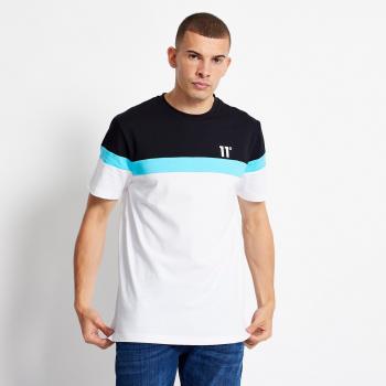T‑Shirt 11° Triple Panel – Blanco, Negro y Azul Capri