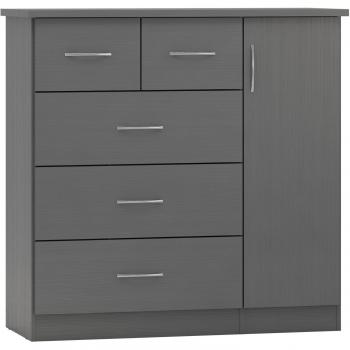 Seconique Nevada Matt Grey 1 Door 5 Drawer Chest of Drawers