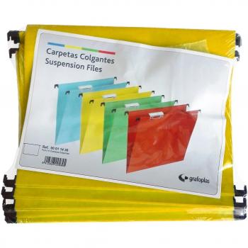 Grafoplas - Paquete 50 uds Carpeta Colgante Folio con Visor Superior Largo 95mm Efecto Lupa Rojo