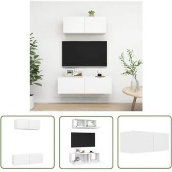 Porta TV Set 2 pezzi bianco, legno multistrato