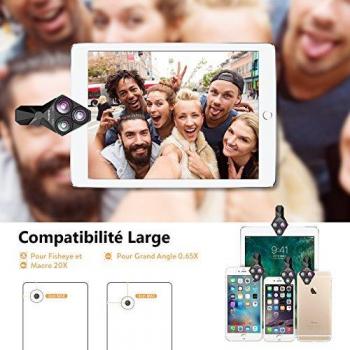 Objectif Téléphone Universel 3 en 1 VicTsing Kit Lentille 0.65X Grand Angle
