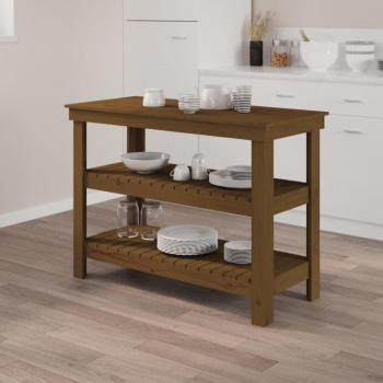 Table de travail en bois massif de pin marron miel 110,5x50x80 cm