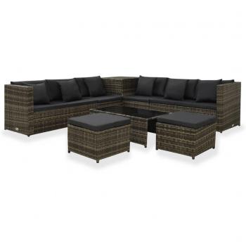 8-Piece Cushioned Garden Lounge Set in Grey Rattan