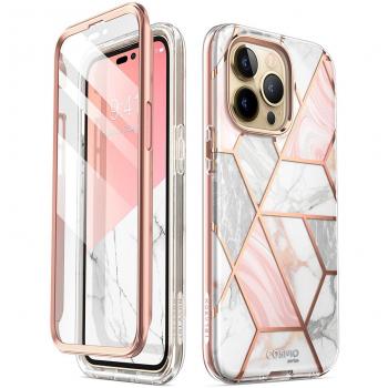 Custodia ibrida Supcase Cosmo per iPhone 14 Pro - Marmo Rosa con protezione schermo