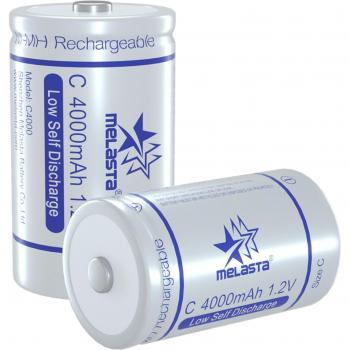 2pcs 4000mAh Size C Low Self Discharge NiMH Rechargeable Batteries