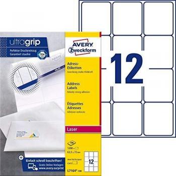 Avery L7164‑100 Adresemikser 63,5 × 72 mm QP+UG 1200 stykker