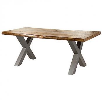 Table à manger en bois de manguier 180x90 cm - Naturel verni - Pieds en X argent mat - Modèle FREEFORM 5
