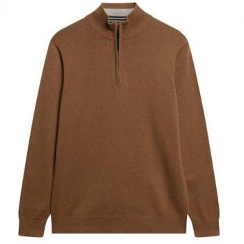 Jersey half-zip hombre Superdry Essentials en algodón marrón