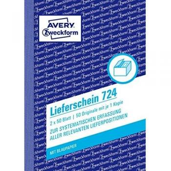 Avery Zweckform 724, Lieferschein 2. Blatt ohne Perforation zum Verbleib im Buch, A6, 2x50 Blatt