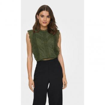 Top Karo verde con encaje ONLY
