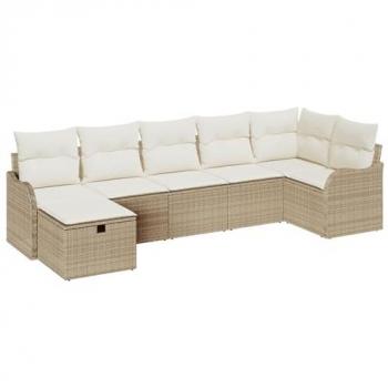 Canapé de jardin 2 places avec rangement et coussins beige poly rattan
