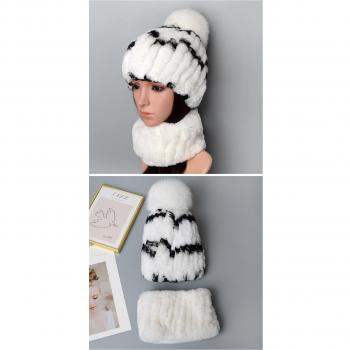 Gorro de punto cálido con piel de conejo Rex para invierno