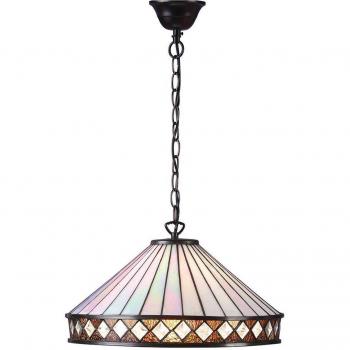Interiors 1900 Lighting Fargo 1 Light Large Ceiling Pendant Dark Bronze, Tiffany glass, E27