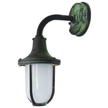 Wandlicht E27 in Antik-Messing mit Glasabdeckung – 30 cm, IP64, Grün