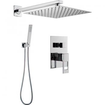 Valaz Ducha Monomando Pared Cuadrada con Maneta Hueca Cromada Serie Tormes 30 cm