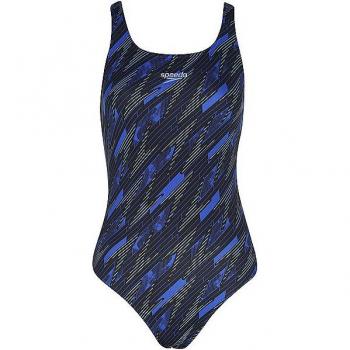 Costume intero Speedo Hyper Boom Allover Medalist donna blu e nero