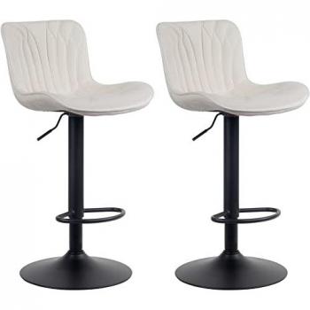 Lot de 2 Tabourets de bar - CLP - Linus - Hauteur réglable - Piètement en Métal - Crème-Velours