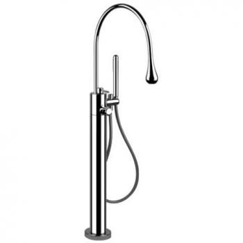 Gessi Goccia Fertigmontageset freistehende Thermostat Wannenarmatur, separate Ventile, Handbrause eigensicher, 24978, Farbe: Schwarz XL