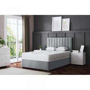 Amelia Upholstered Silver Panel Divan Bed with Headboard