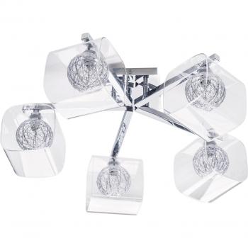 Verona Ceiling Light Semi Flush 5 Arm Chrome With Glass & Wire Shades