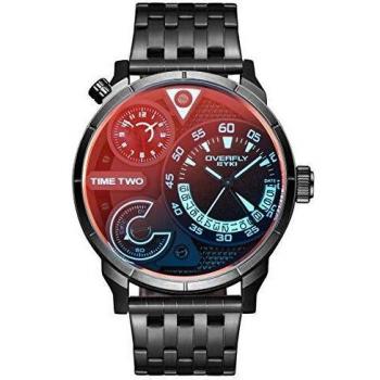 Orologio Uomo XL Nero Acciaio con Bracciale, Calendario e Multi-Fuso Orario