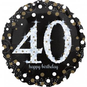 Amscan 3213601 Folienballon Happy Birthday 40er, Durchmesser etwa 71 cm, Heliumballon, Geburtstagsparty