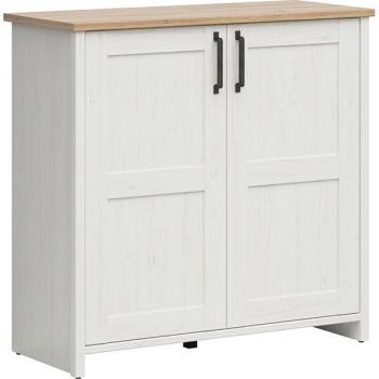Bufé Aksel de Dos Puertas en Blanco con Detalles en Madera
