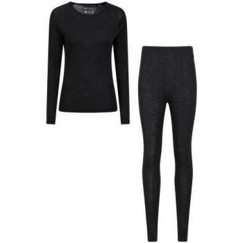 Set di strato base in lana merino da donna - Nero - Taglia 22 UK