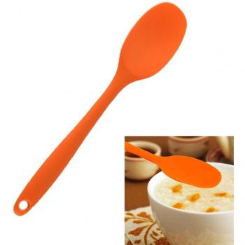 Red Silicone Soup Spoon with Soft Long Handle and Nonstick Design for Kids