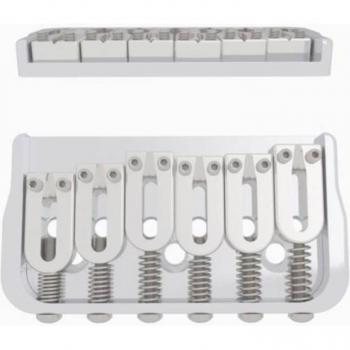 Pont fixe pour guitare 6 cordes Hipshot chrome avec pontets en acier et plaque de base 3,2 mm