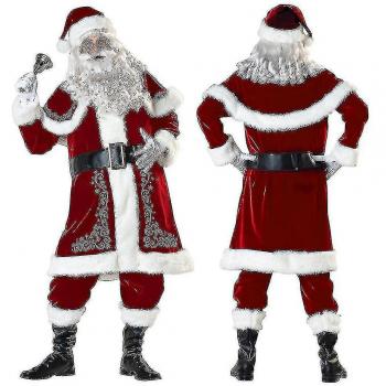 Traje de Navidad Santa Claus Rojo Deluxe Terciopelo para Adultos 8 Piezas S a XXL