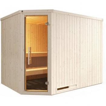 WeKa Sauna „Element‑Ecksauna VARBERG 4“ – vorgefertigte Bauelemente, moderne Ganzglastür