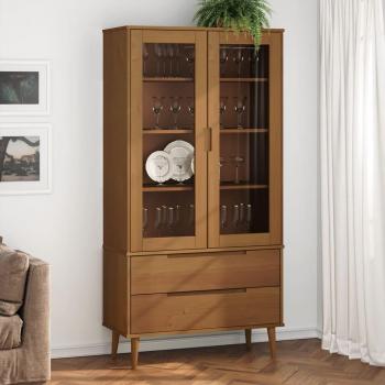 VidaXL Vitrine Cabinet MOLDE Brown 90x35x175 cm Solid Wood Pine