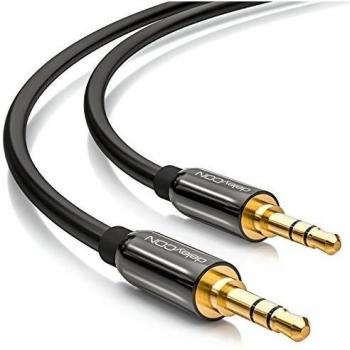DeleyCON 10m Klinkenkabel 3,5mm AUX Kabel Stereo Audio Kabel für PC Laptop Handy Smartphone Tablet KFZ HiFi-Receiver - Schwarz