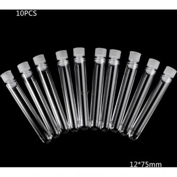 Set of 10 Transparent Plastic Test Tubes with Caps, 12x75mm