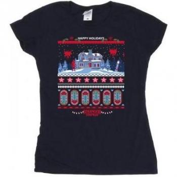 Stranger Things Black Fair‑Isle Cotton Top for Women – Size XL