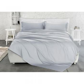 Completo Lenzuola Matrimoniale 100% Raso Cotone Tinta Unita Grigio Perla