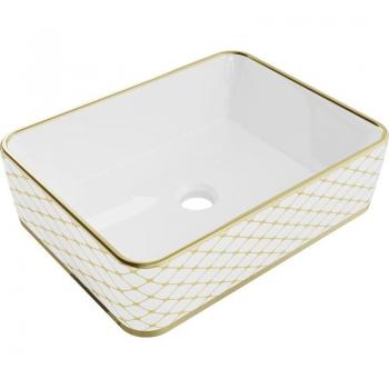 Vasque Design Chic Rectangulaire 48x37x13 cm Céramique Blanc/or
