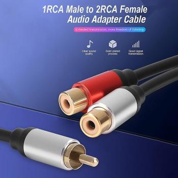 Conector Audio Divisor Señal Estable Profesional 25 cm 2Rca Hembra/Macho (Jikaix Negro)