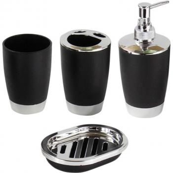 4-Piece Bathroom Accessory Set: Plastic Shampoo Dispenser, Toothbrush Holder, Soap Dish, Rinse Cup