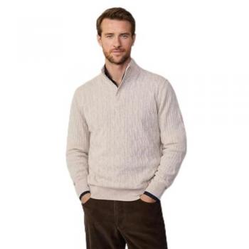 Maglione da uomo Hackett in lana con collo alto e zip, colore bianco antico